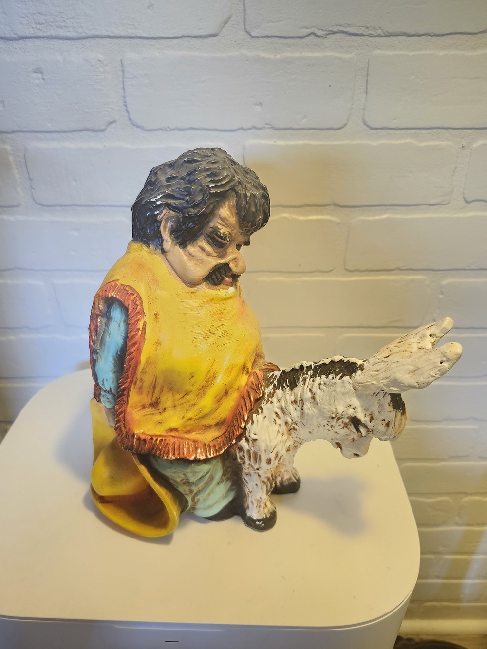 Hand-Painted  Figurine in Yellow, Blue, Brown